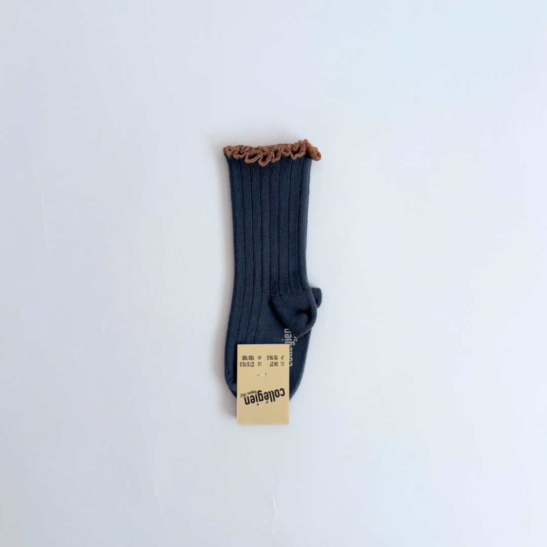 collegien - Delphine - Lettuce Trim Ribbed Socks<960 Bleu Cendré>