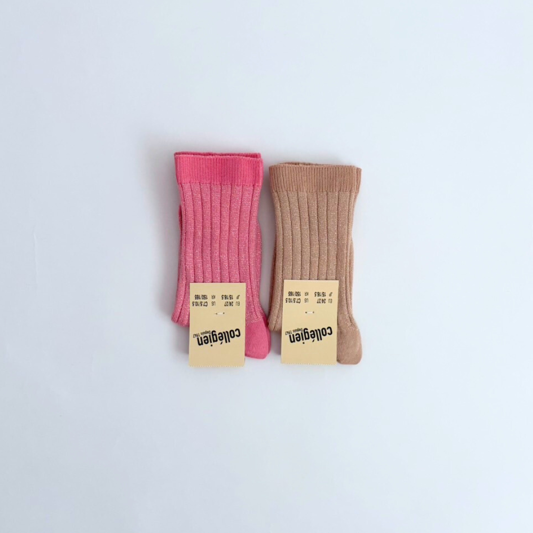 collegien - Victoire - Glitter Ribbed Crew Socks<600 Rose Bonbon>