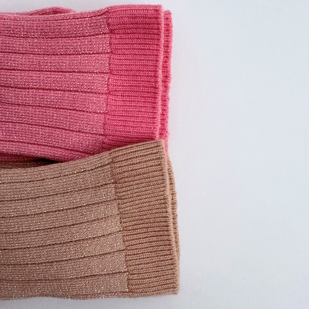 collegien - Victoire - Glitter Ribbed Crew Socks<600 Rose Bonbon>