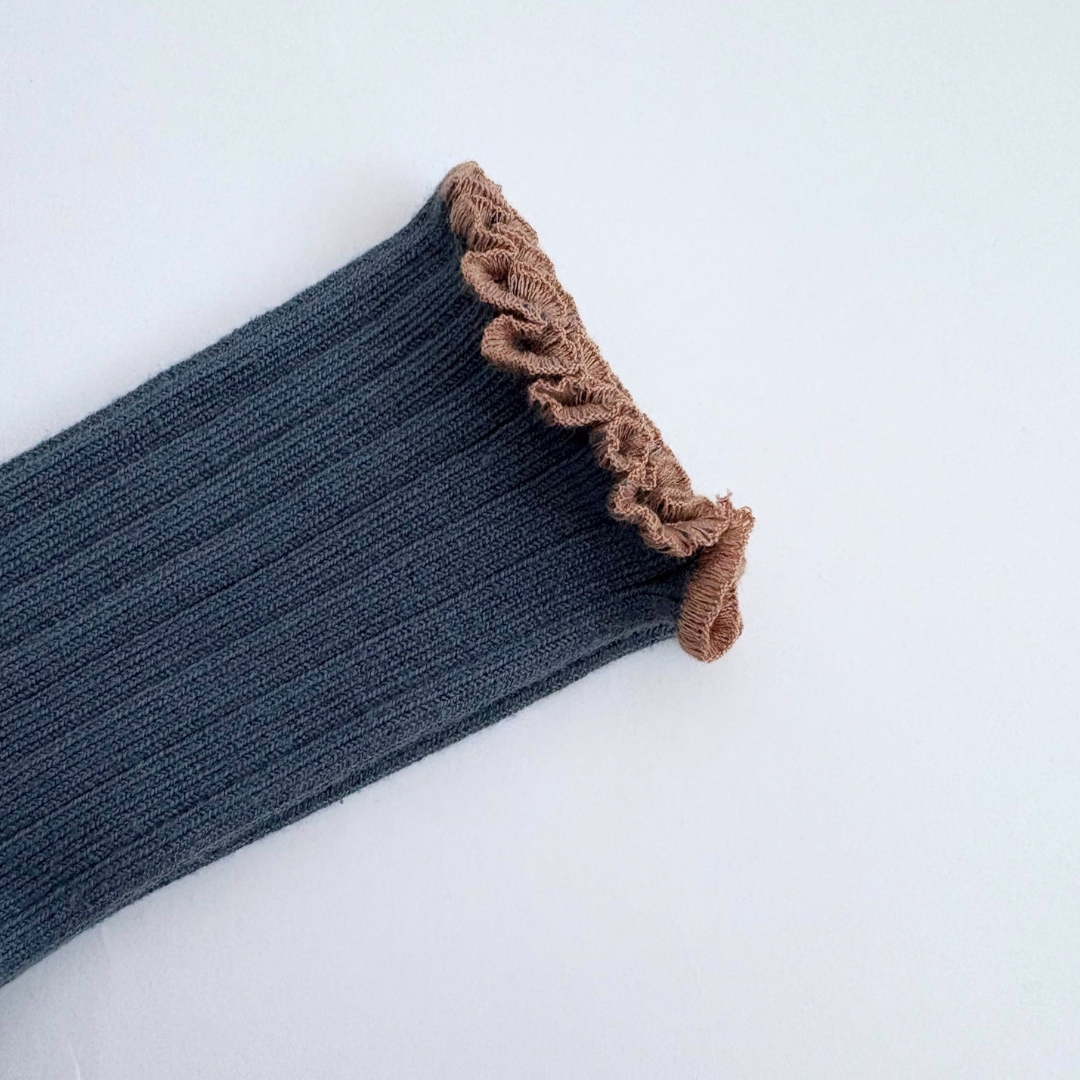 collegien - Delphine - Lettuce Trim Ribbed Socks<960 Bleu Cendré>
