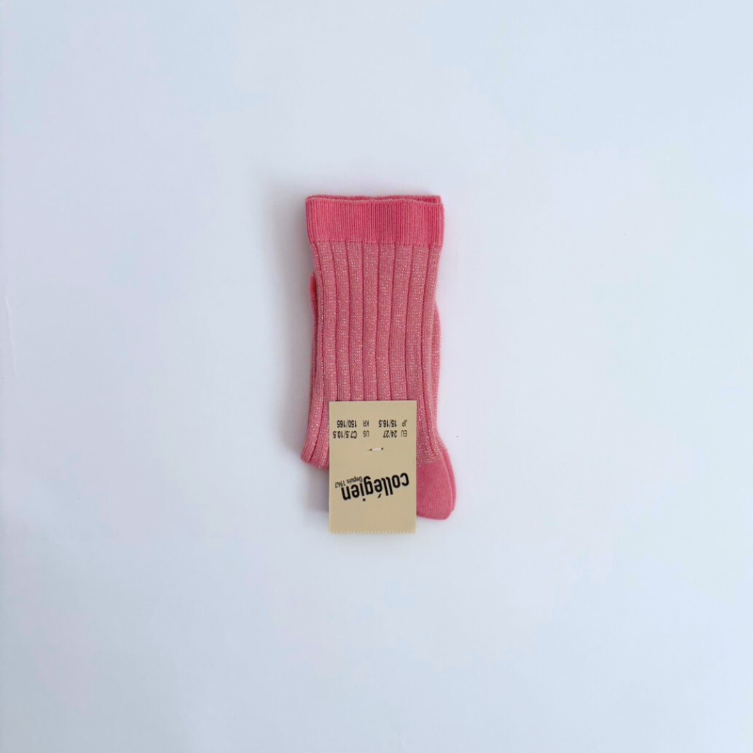 collegien - Victoire - Glitter Ribbed Crew Socks<600 Rose Bonbon>