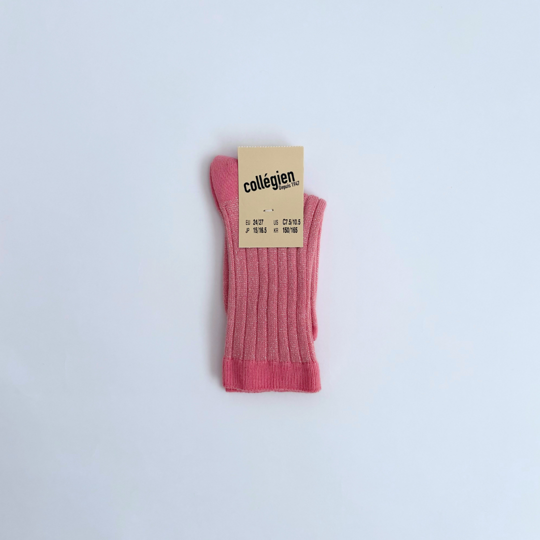 collegien - Victoire - Glitter Ribbed Crew Socks<600 Rose Bonbon>