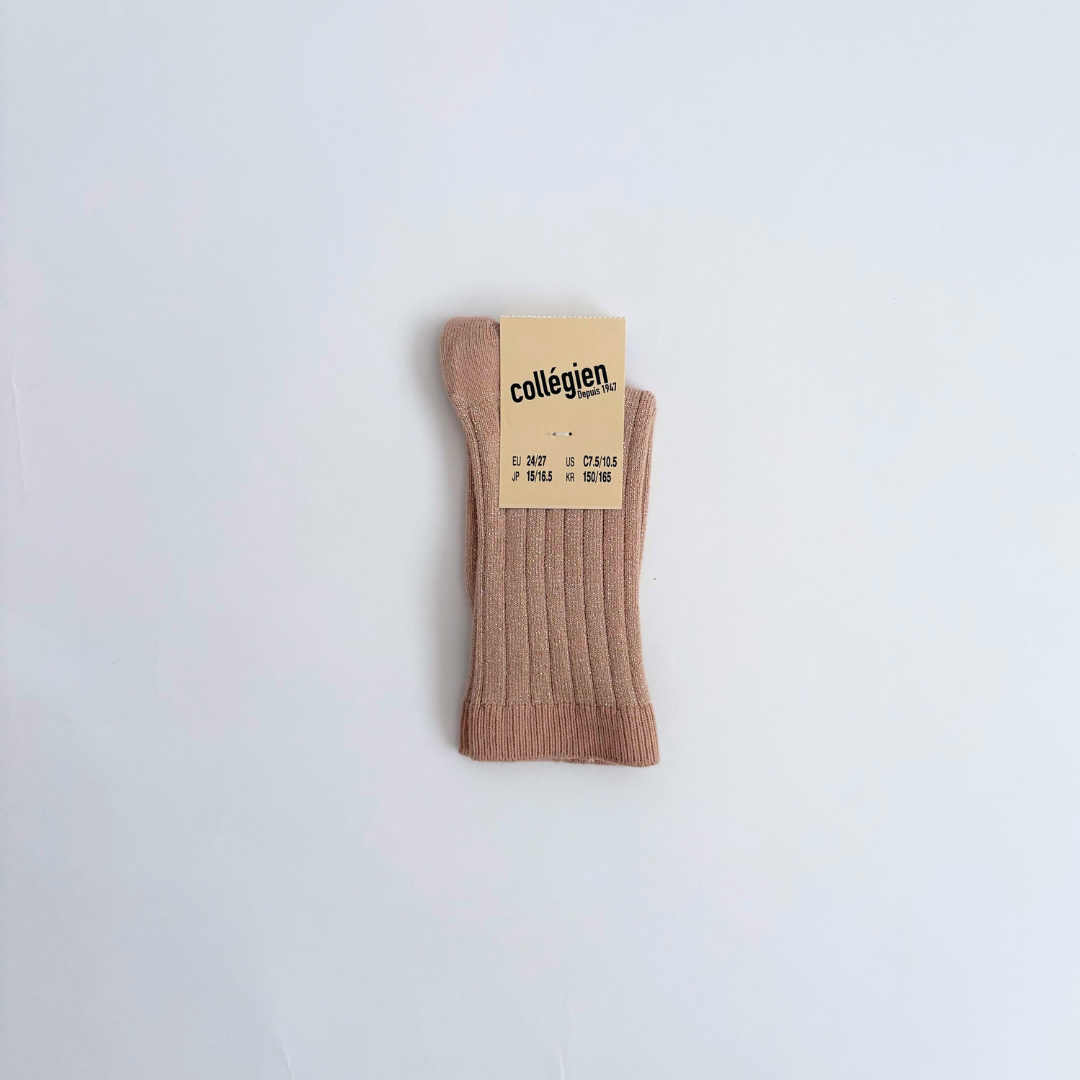 collegien - Victoire - Glitter Ribbed Crew Socks<331 Vieux Rose>