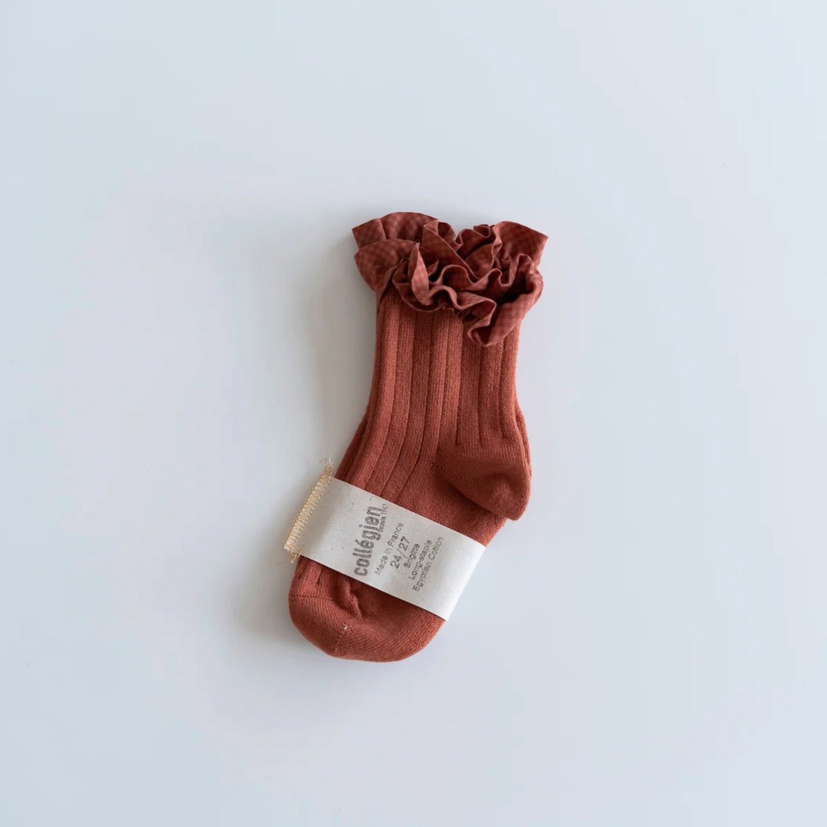 collegien - Brigitte - Gingham Ruffle Ribbed Ankle Socks<Pain d'Epice>
