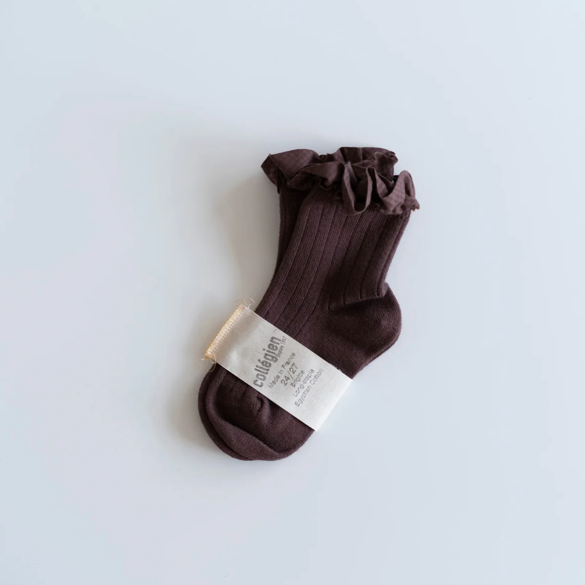 collegien - Brigitte - Gingham Ruffle Ribbed Ankle Socks<Chocolat au Lait>
