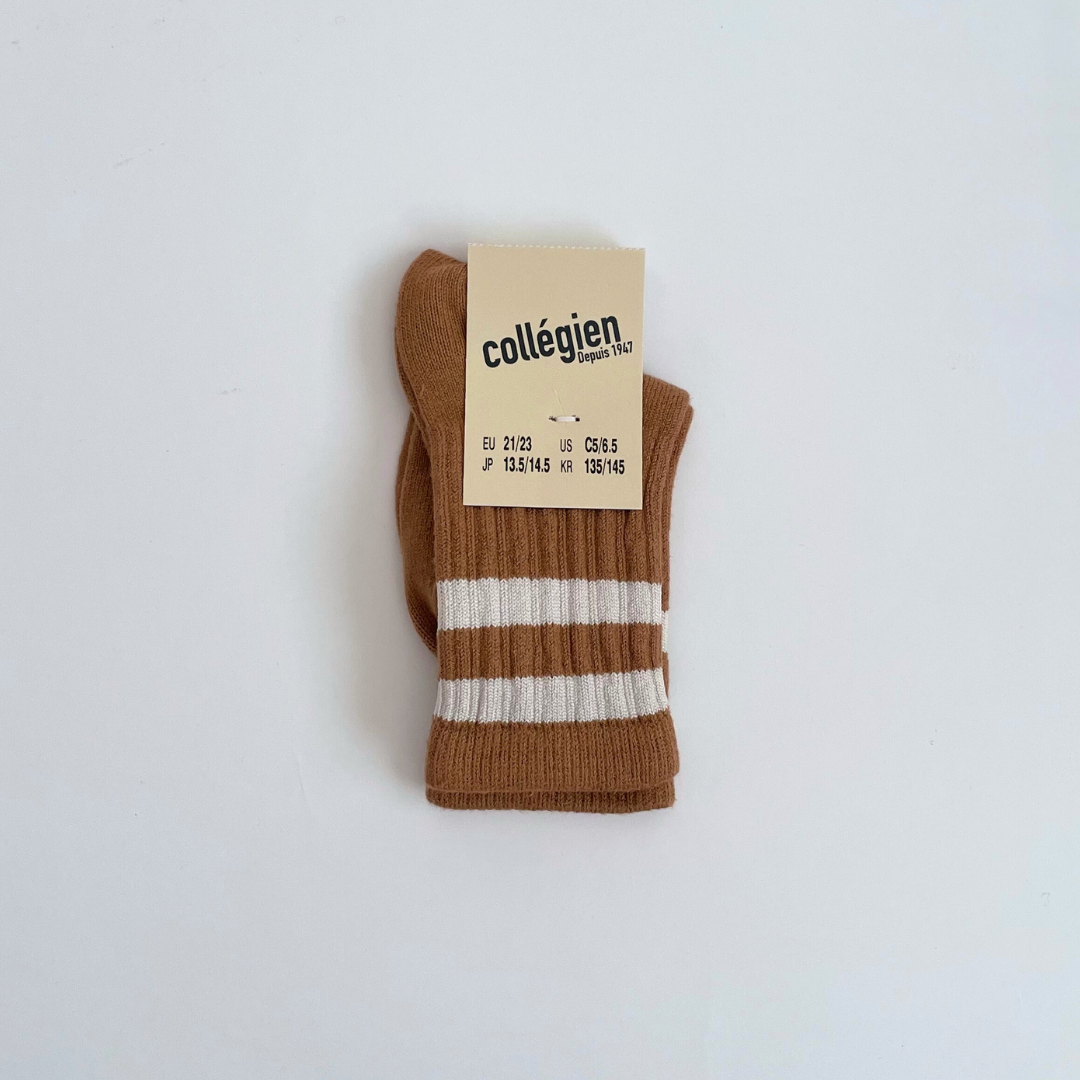 collegien - Nico - Ribbed Varsity Crew Socks<779 Caramel au Beurre Salé>
