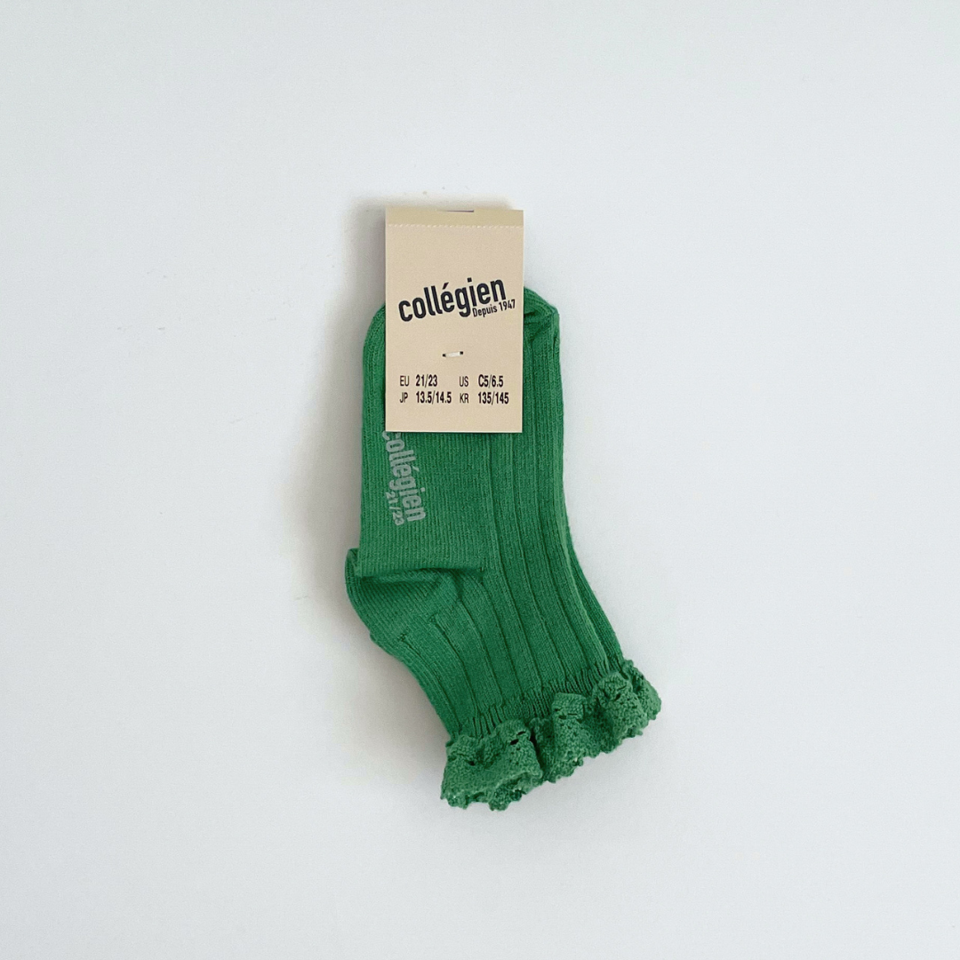 collegien - Lili - Lace Trim Ribbed Ankle Socks<814 Vert Jackpot>