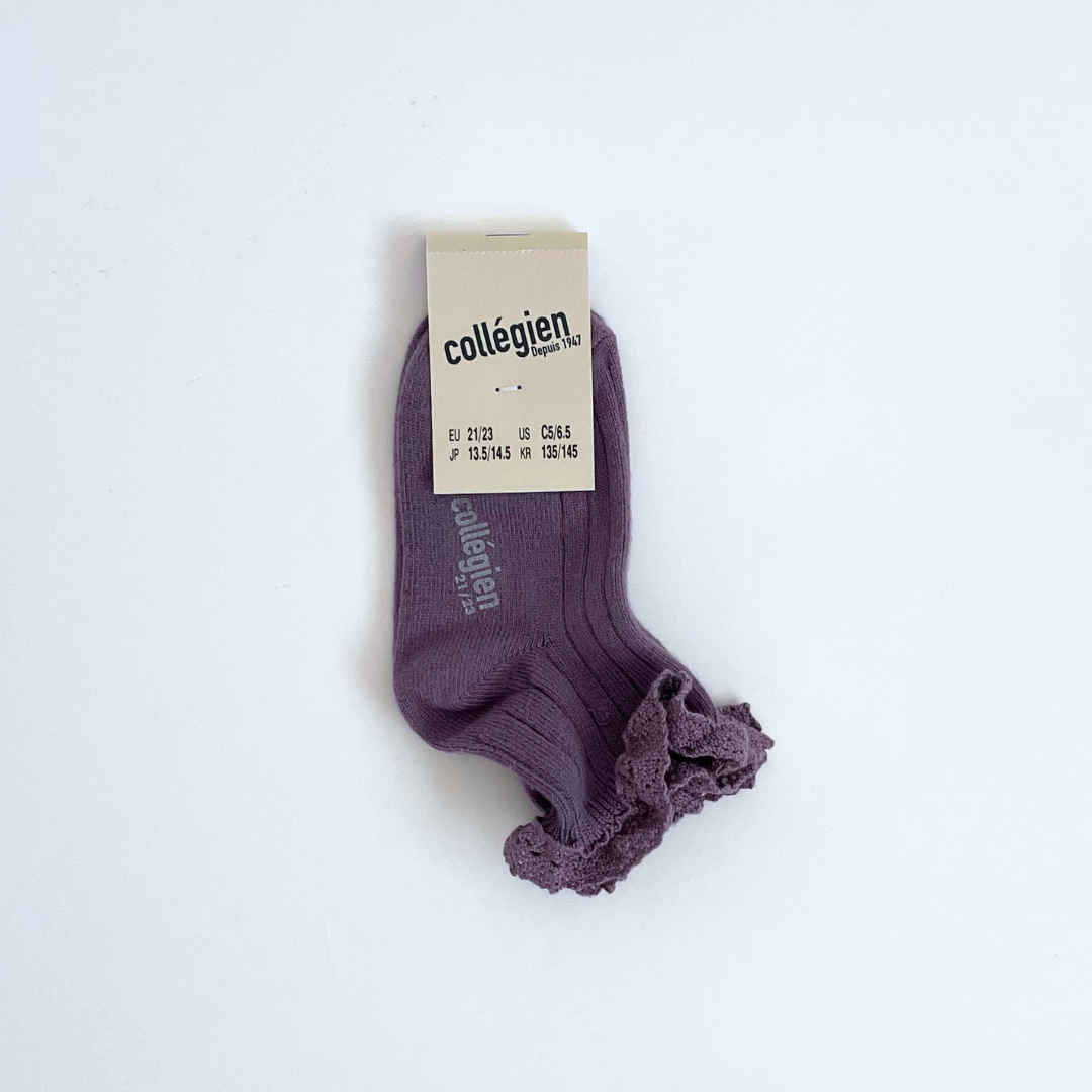 collegien - Lili - Lace Trim Ribbed Ankle Socks<406 Glycine du Japon>