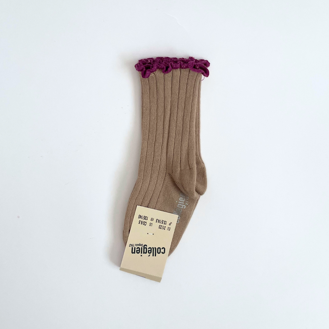 collegien - Delphine - Lettuce Trim Ribbed Socks<226 Petite Taupe>