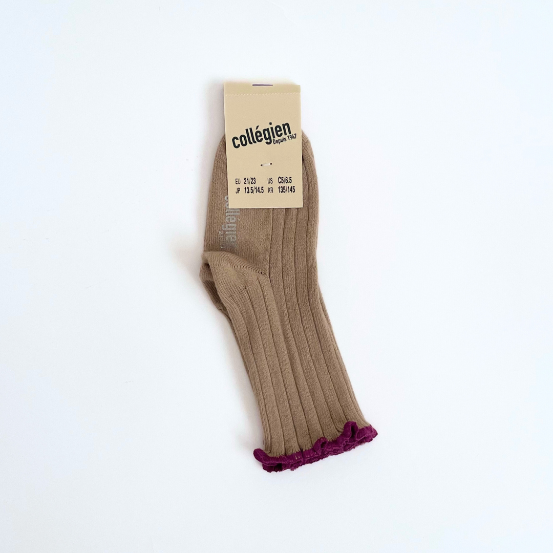 collegien - Delphine - Lettuce Trim Ribbed Socks<226 Petite Taupe>