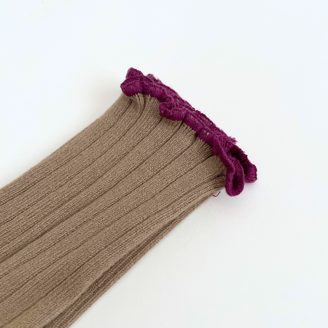 collegien - Delphine - Lettuce Trim Ribbed Socks<226 Petite Taupe>