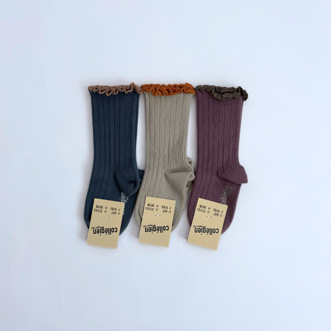 collegien - Delphine - Lettuce Trim Ribbed Socks<960 Bleu Cendré>