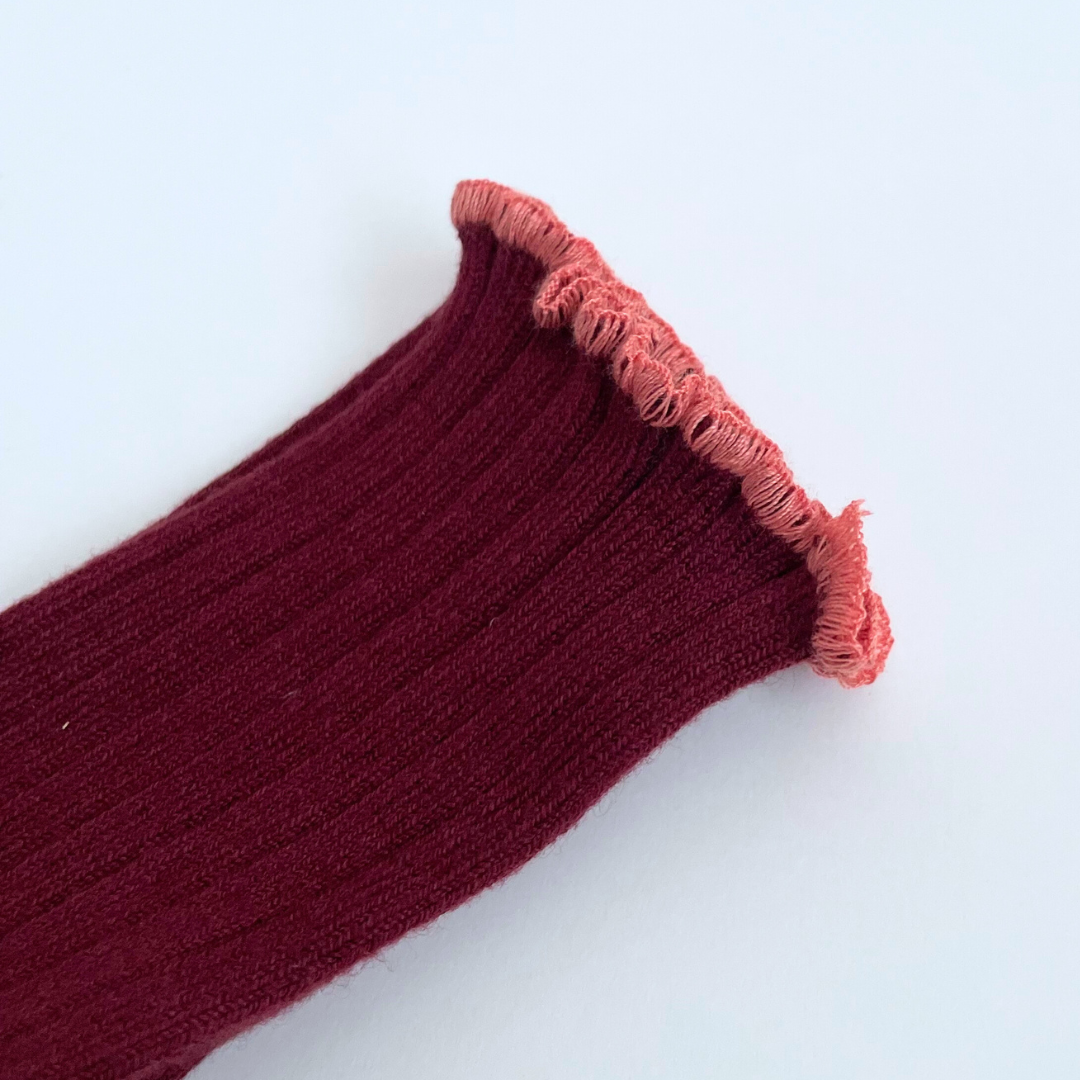 collegien - Delphine - Lettuce Trim Ribbed Socks<640 Bordeaux Grand Cru>