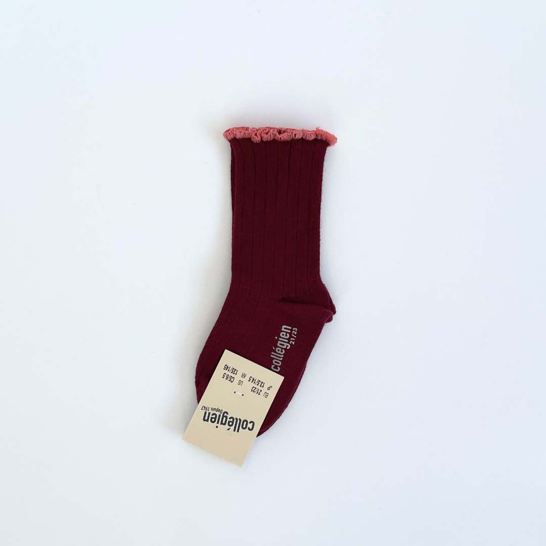 collegien - Delphine - Lettuce Trim Ribbed Socks<640 Bordeaux Grand Cru>