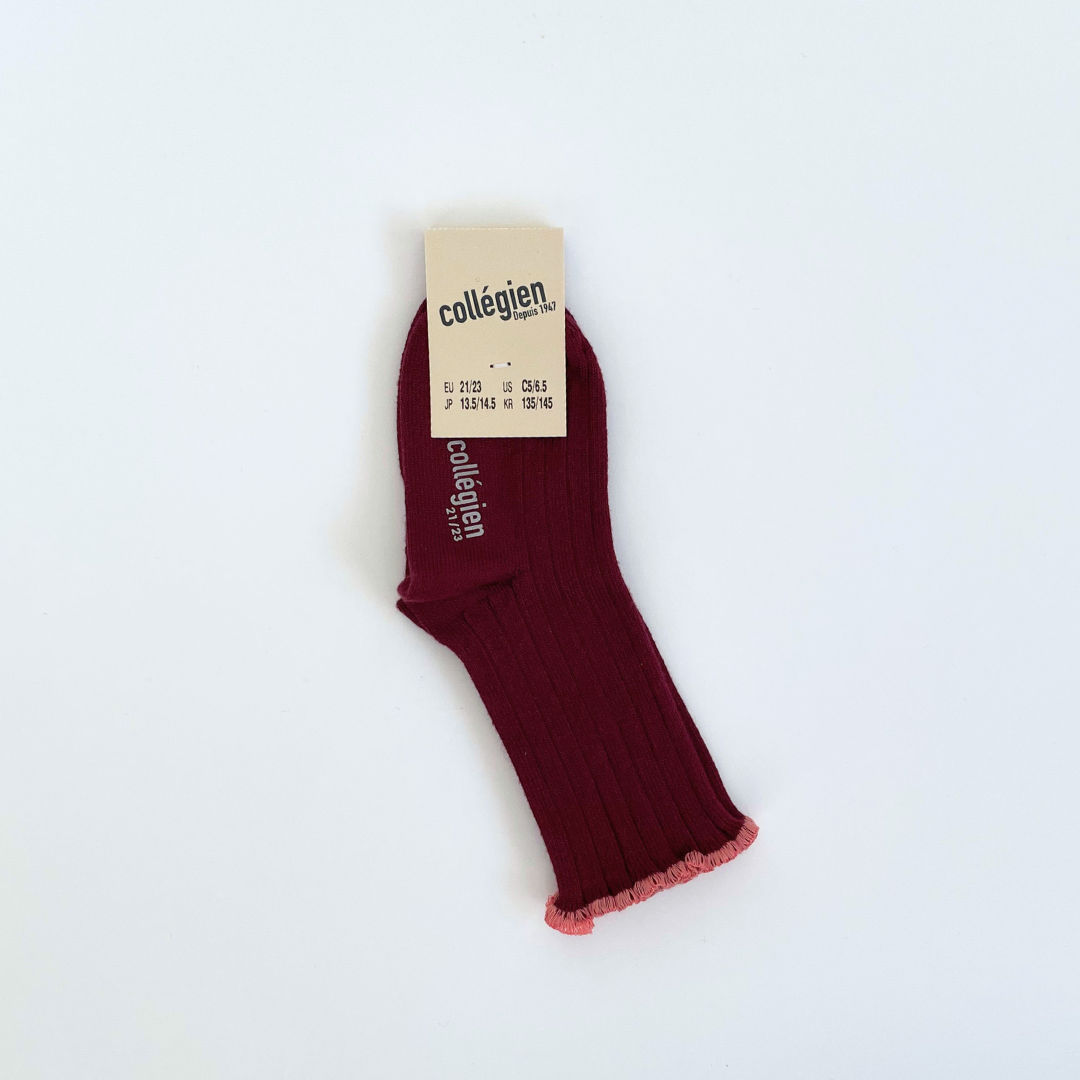 collegien - Delphine - Lettuce Trim Ribbed Socks<640 Bordeaux Grand Cru>