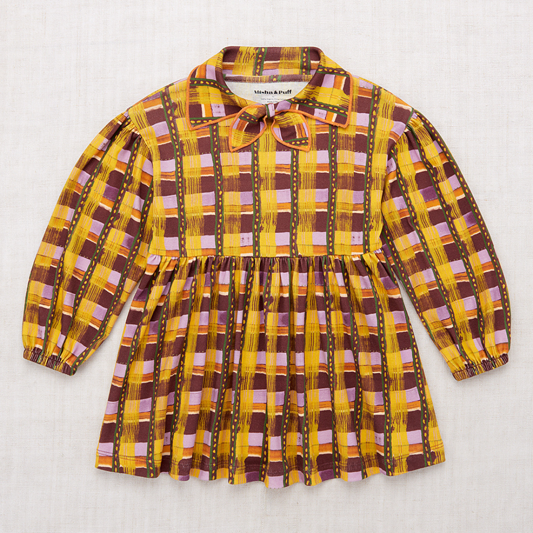 Misha&Puff - Long Sleeve Junior Scout Dress<Plum Watercolor Plaid>