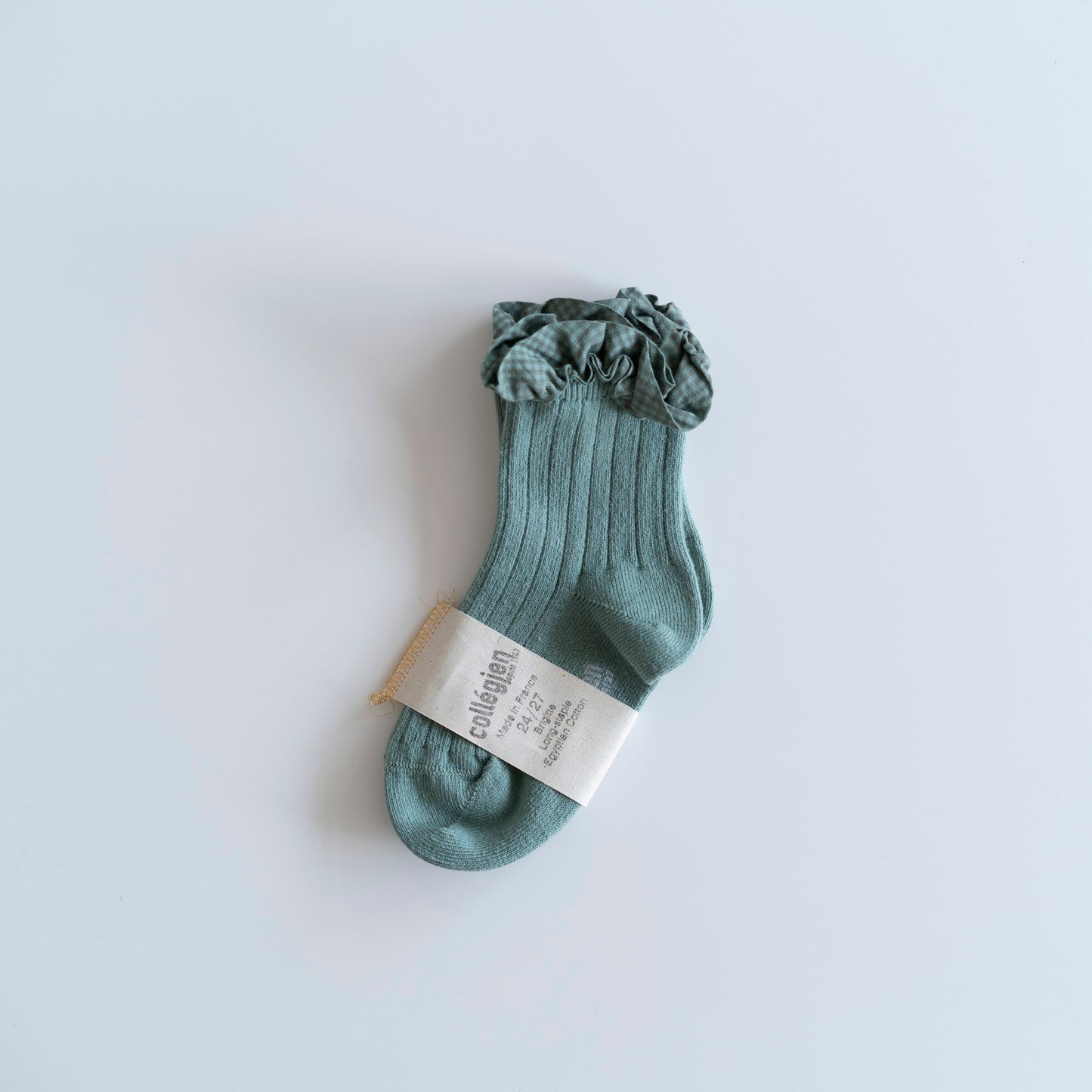 collegien - Brigitte - Gingham Ruffle Ribbed Ankle Socks<Céladon>