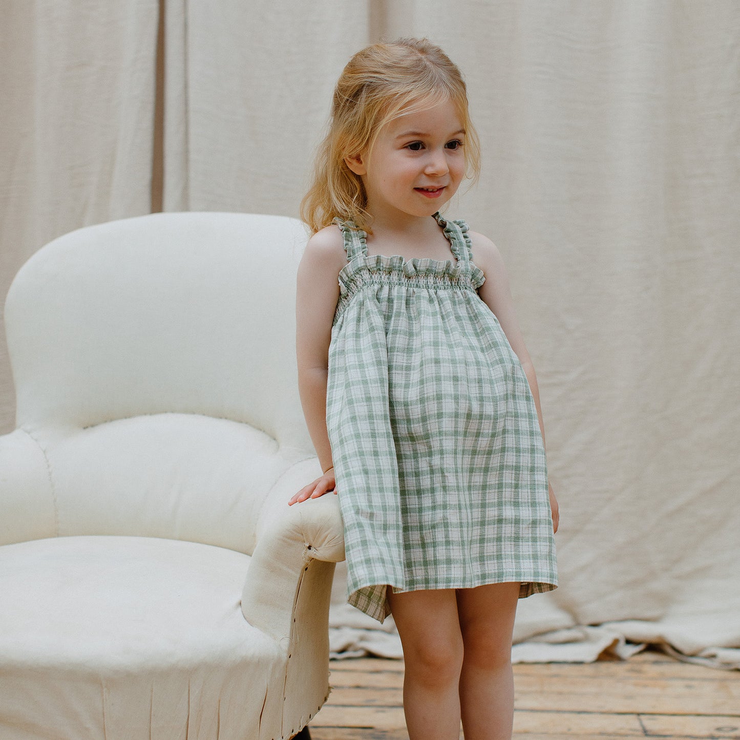 last one / 70%OFF / Nellie Quats - Daisy Chain Dress <Olive & Oat Check Linen>