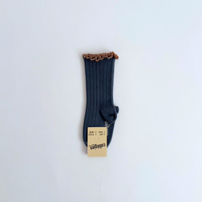 collegien - Delphine - Lettuce Trim Ribbed Socks＜960 Bleu Cendré＞