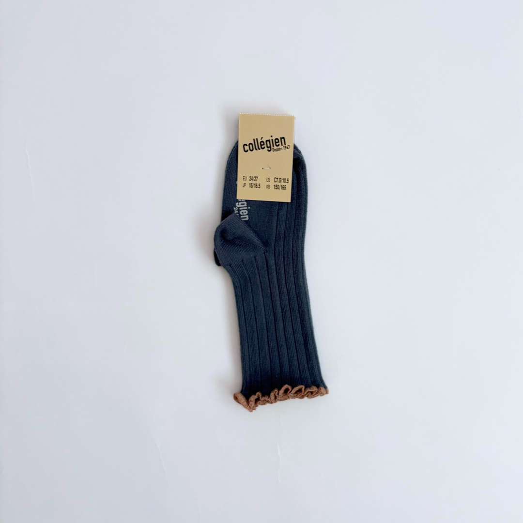 collegien - Delphine - Lettuce Trim Ribbed Socks＜960 Bleu Cendré＞