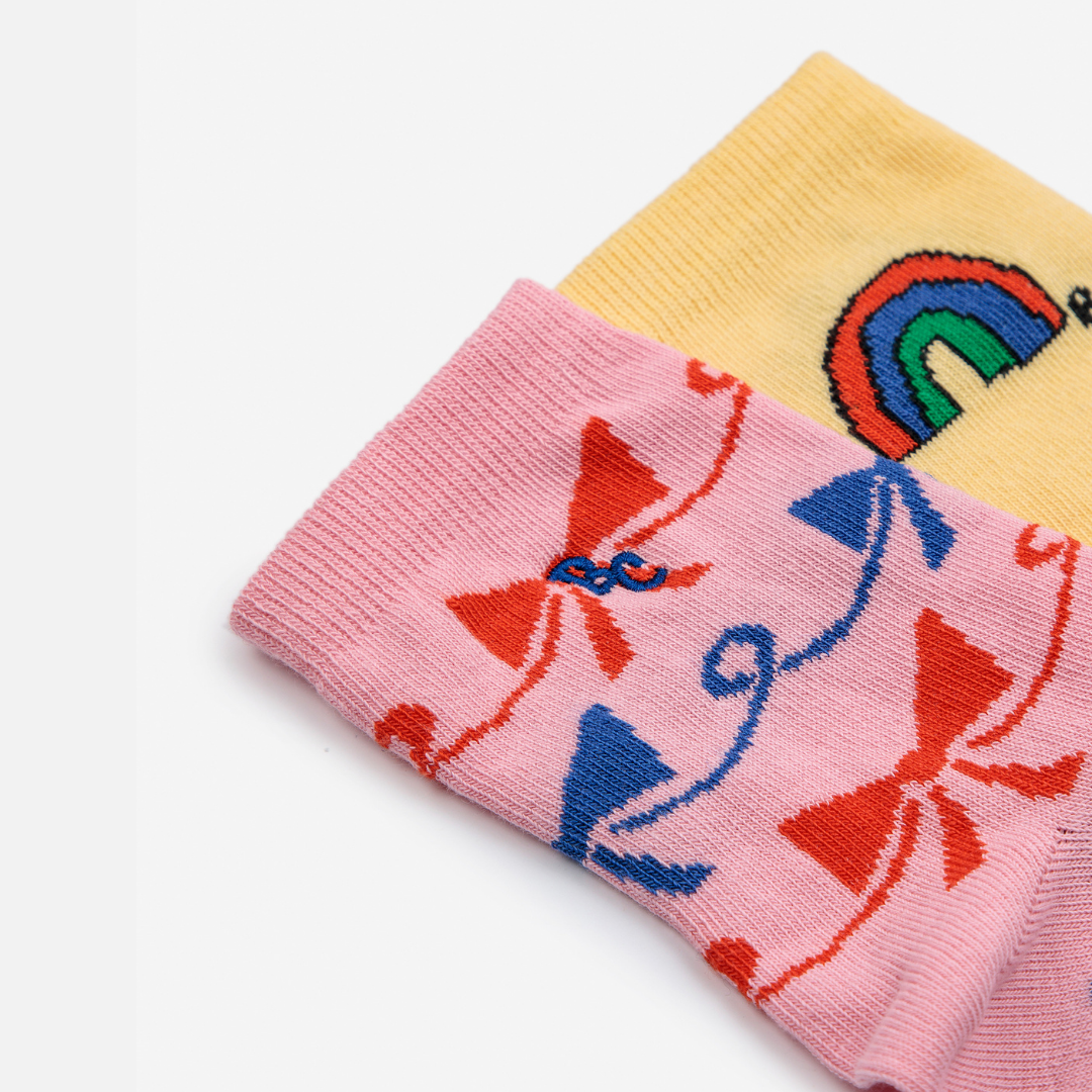 BOBO CHOSES - Rainbow & Ribbon Bow All Over short socks pack x 2