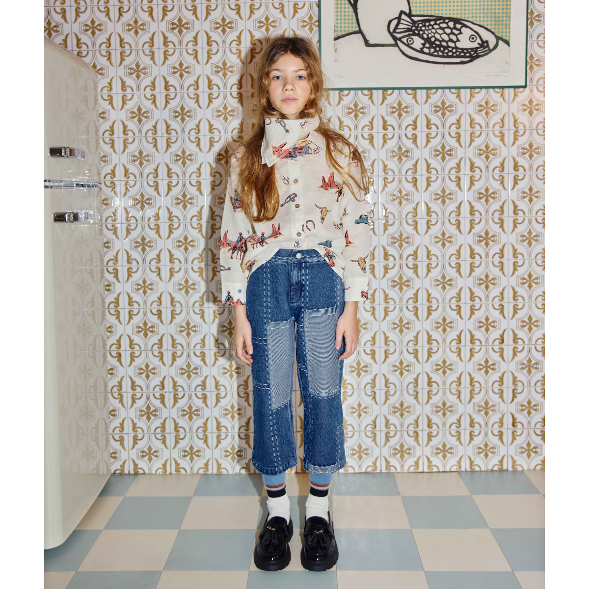 FISH&KIDS - DENIM PATCHWORK PANTS