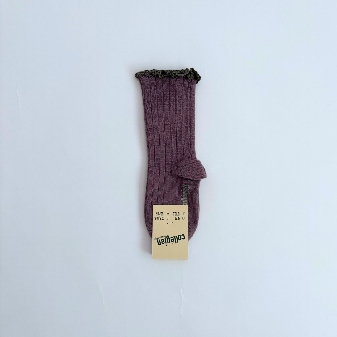 collegien - Delphine - Lettuce Trim Ribbed Socks＜406 Glycine du Japon＞