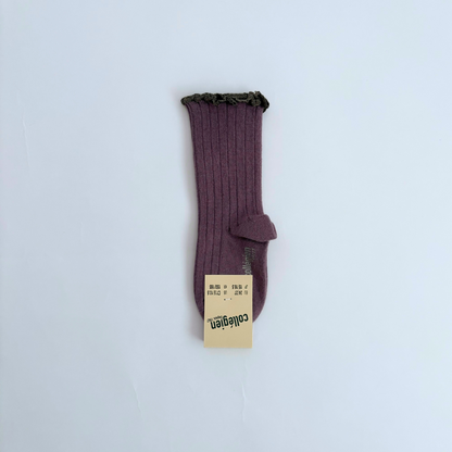 collegien - Delphine - Lettuce Trim Ribbed Socks＜406 Glycine du Japon＞