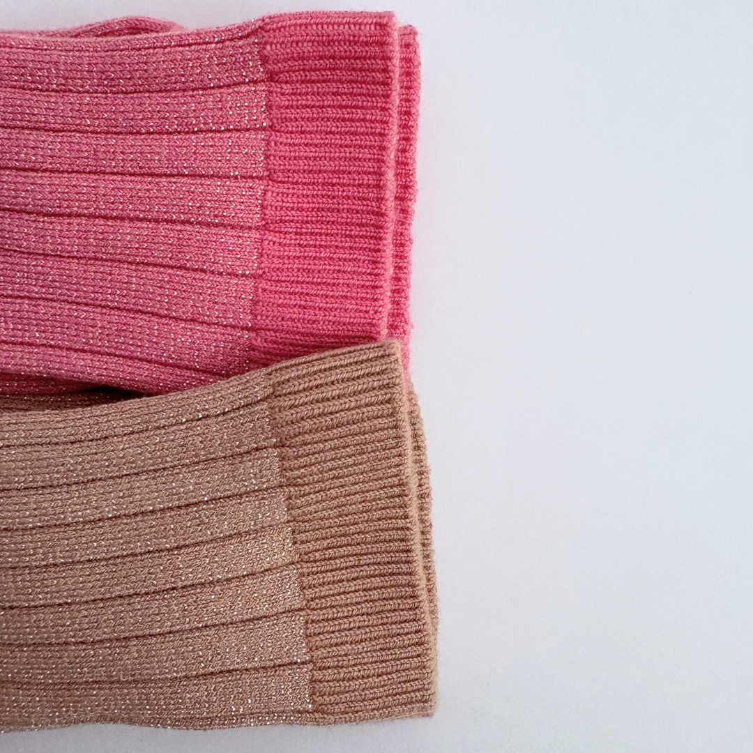 collegien - Victoire - Glitter Ribbed Crew Socks＜600 Rose Bonbon＞