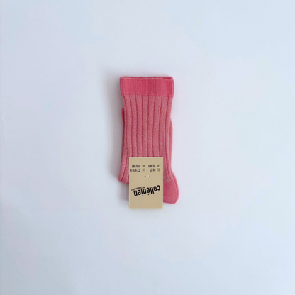 collegien - Victoire - Glitter Ribbed Crew Socks＜600 Rose Bonbon＞