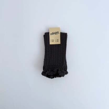 collegien - Léna - Ribbed Merino Wool Legwarmers with Lace Frill＜783 Pierre de Volvic＞