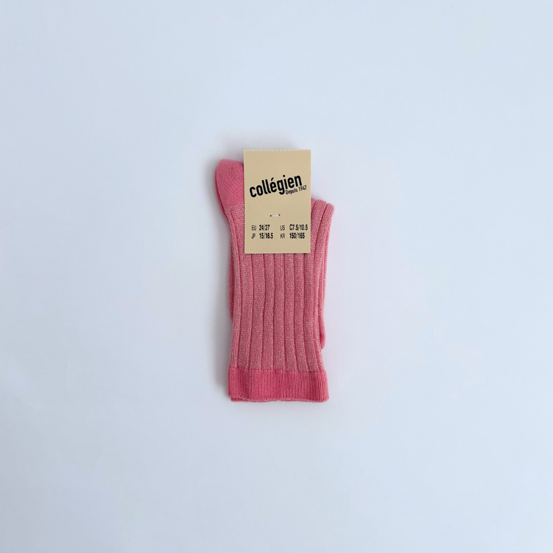 collegien - Victoire - Glitter Ribbed Crew Socks＜600 Rose Bonbon＞