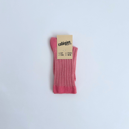 collegien - Victoire - Glitter Ribbed Crew Socks＜600 Rose Bonbon＞