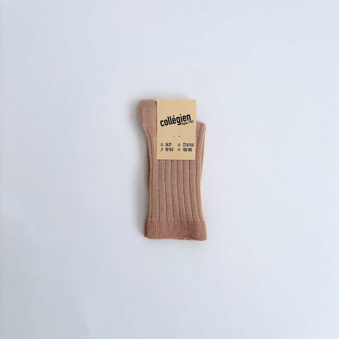 collegien - Victoire - Glitter Ribbed Crew Socks＜331 Vieux Rose＞