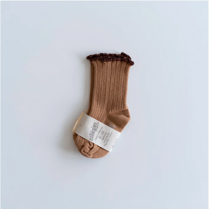 collegien - Delphine - Lettuce Trim Ribbed Socks＜Caramel au Beurre Salé＞