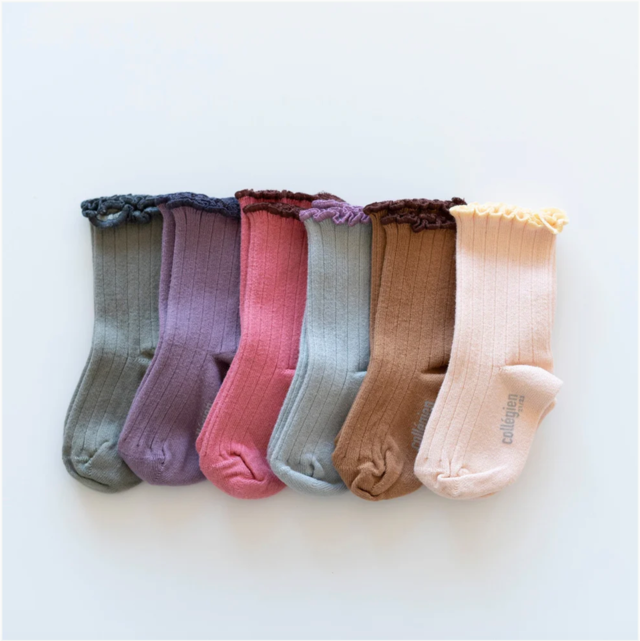 collegien - Delphine - Lettuce Trim Ribbed Socks＜Sauge＞