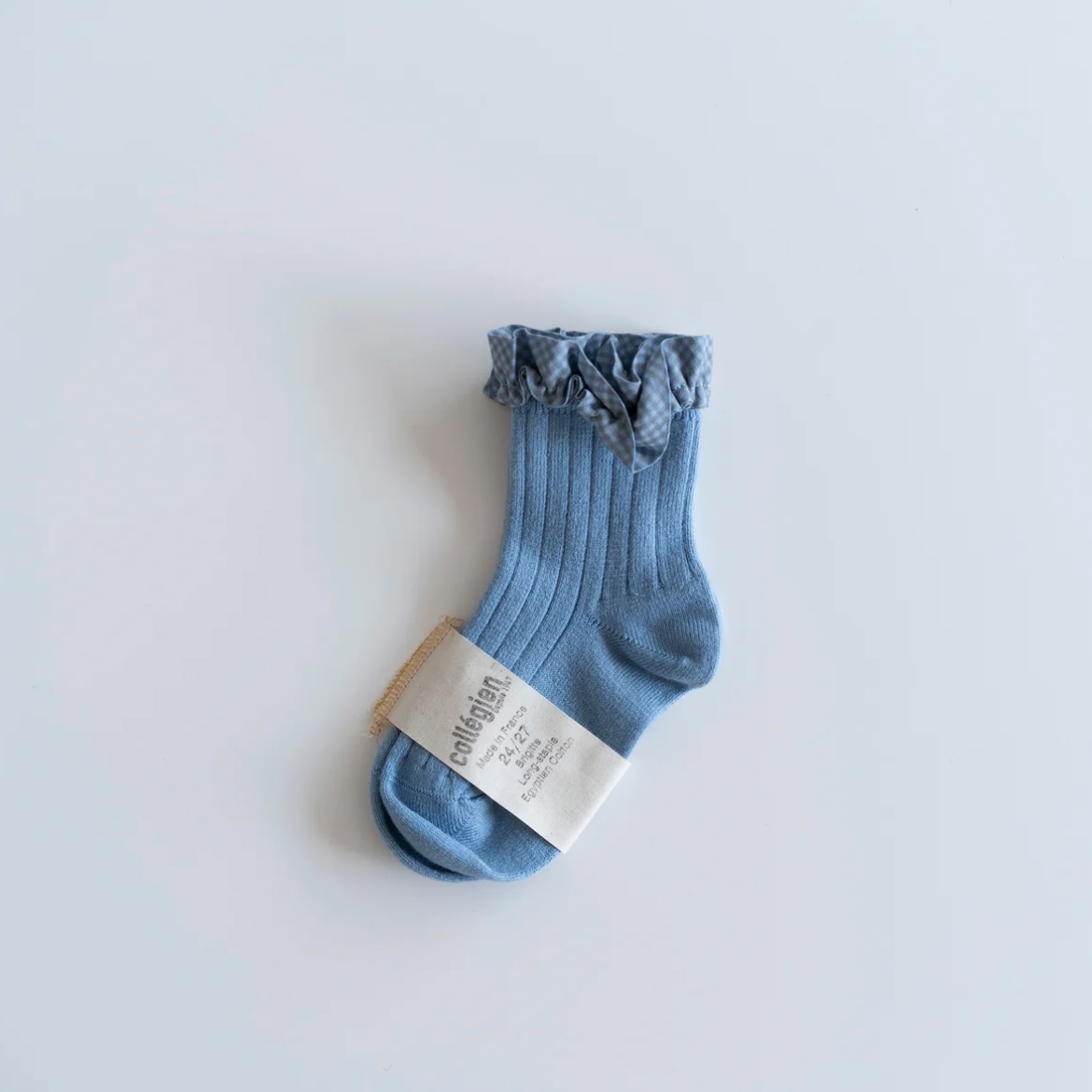 collegien - Brigitte - Gingham Ruffle Ribbed Ankle Socks＜Bleu Azur＞