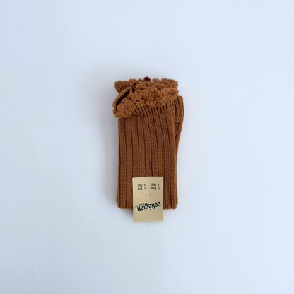 collegien - Léna - Ribbed Merino Wool Legwarmers with Lace Frill＜779 Caramel au Beurre Salé＞