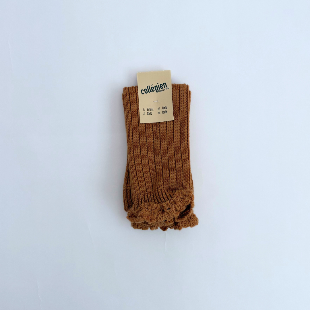 collegien - Léna - Ribbed Merino Wool Legwarmers with Lace Frill＜779 Caramel au Beurre Salé＞