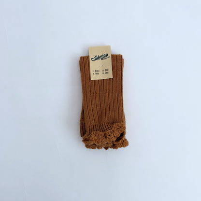 collegien - Léna - Ribbed Merino Wool Legwarmers with Lace Frill＜779 Caramel au Beurre Salé＞