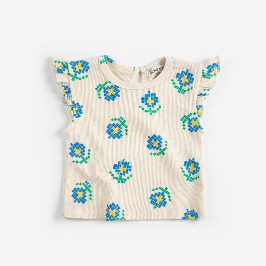 BOBO CHOSES - Pixel Flowers all over ruffled top