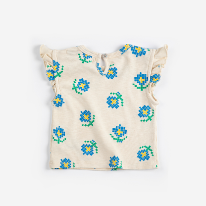 BOBO CHOSES - Pixel Flowers all over ruffled top