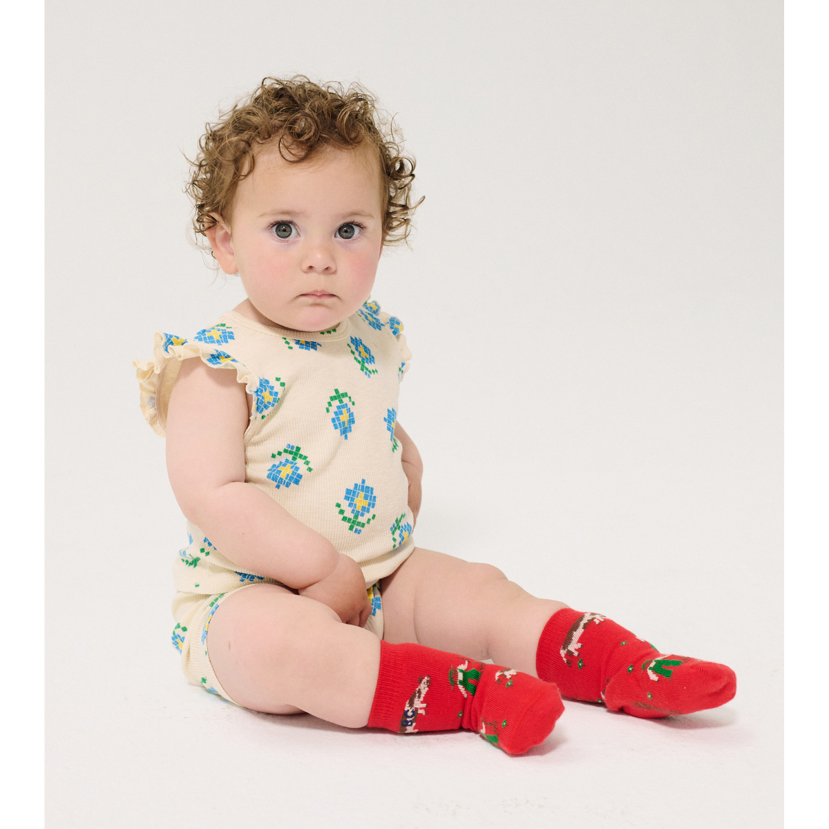 BOBO CHOSES - Pixel Flowers all over ruffled top