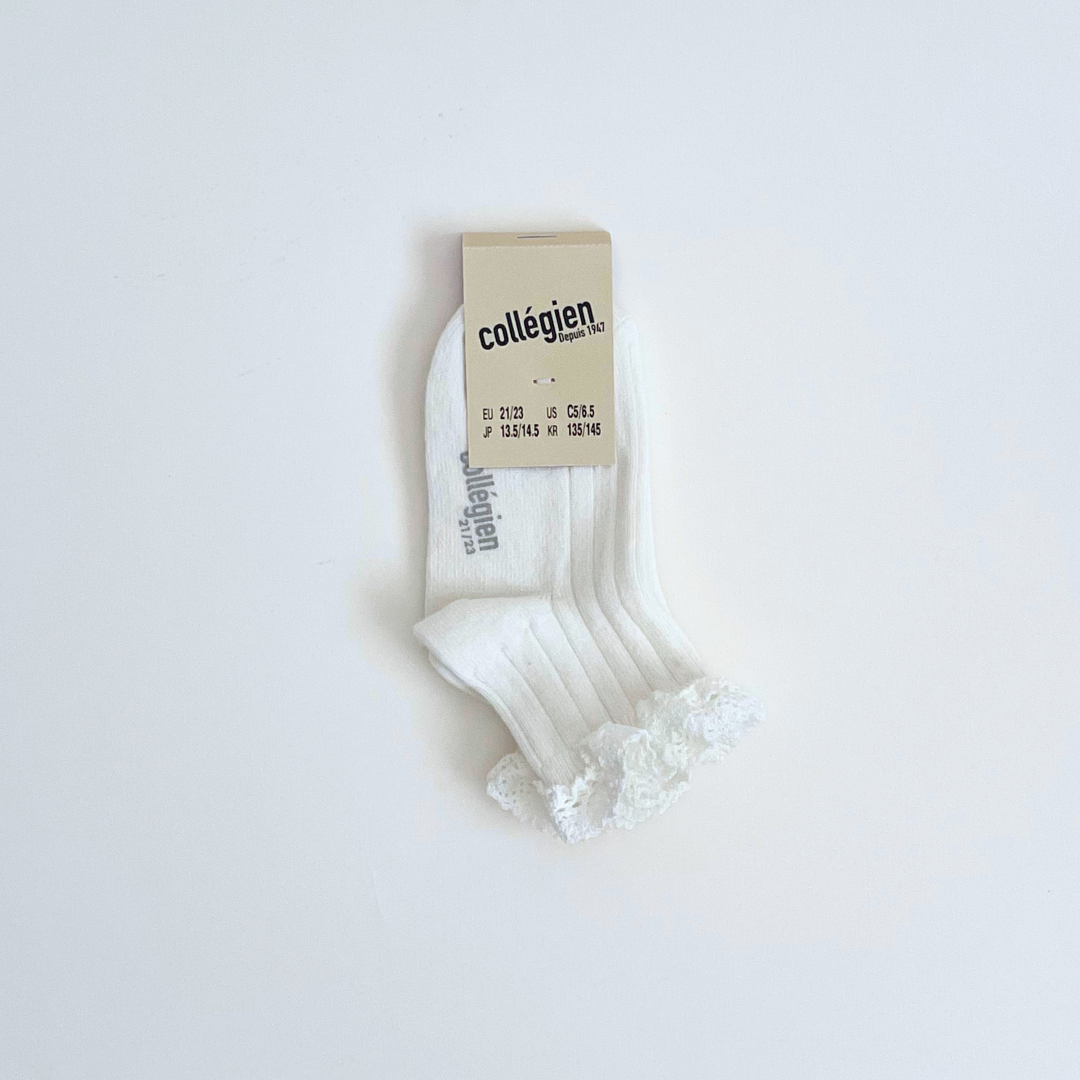 collegien - Lili - Lace Trim Ribbed Ankle Socks＜908 Blanc Neige＞