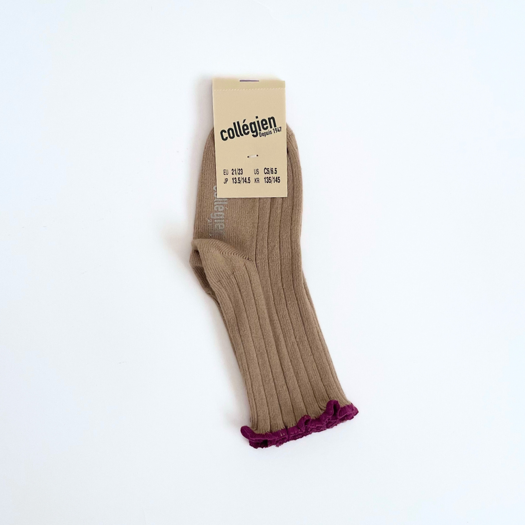 collegien - Delphine - Lettuce Trim Ribbed Socks＜226 Petite Taupe＞