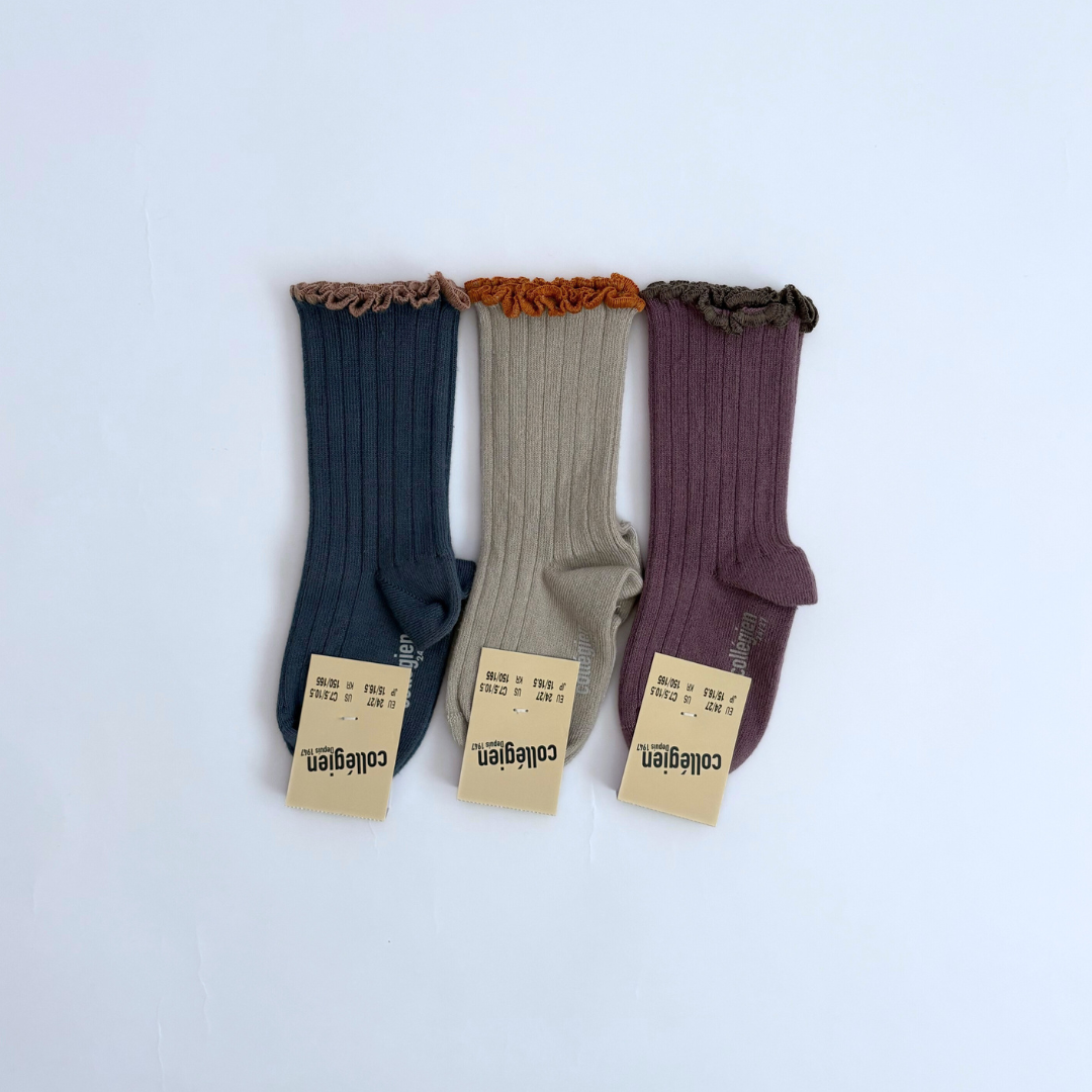 collegien - Delphine - Lettuce Trim Ribbed Socks＜406 Glycine du Japon＞