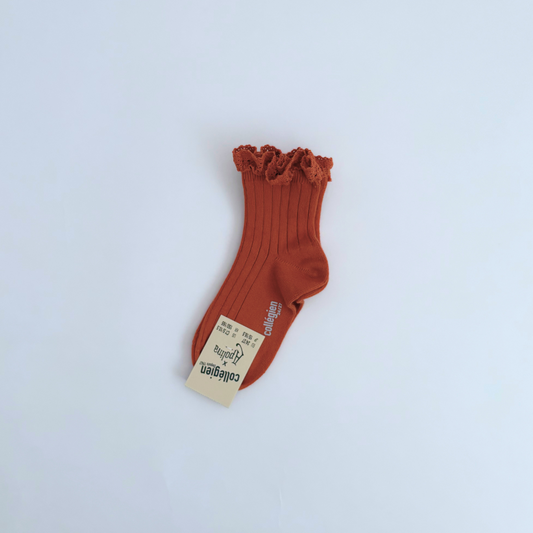 collegien × Apolina - Lili - Lace Trim Ribbed Ankle Socks＜088 Orange Confite＞