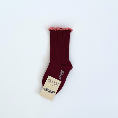collegien - Delphine - Lettuce Trim Ribbed Socks＜640 Bordeaux Grand Cru＞
