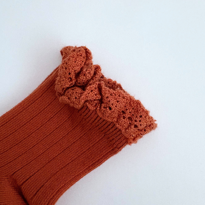 collegien × Apolina - Lili - Lace Trim Ribbed Ankle Socks＜088 Orange Confite＞