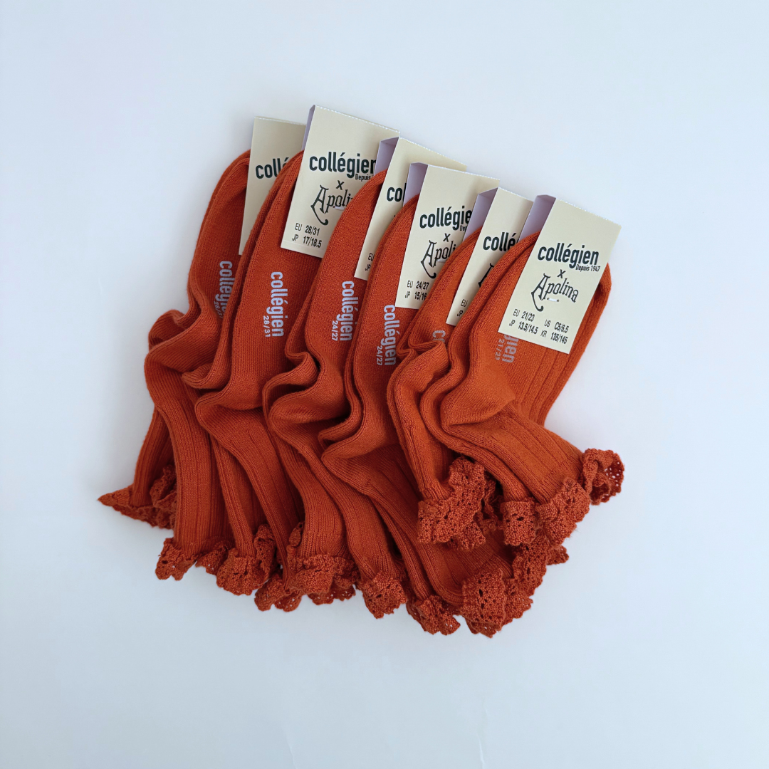 collegien × Apolina - Lili - Lace Trim Ribbed Ankle Socks＜088 Orange Confite＞